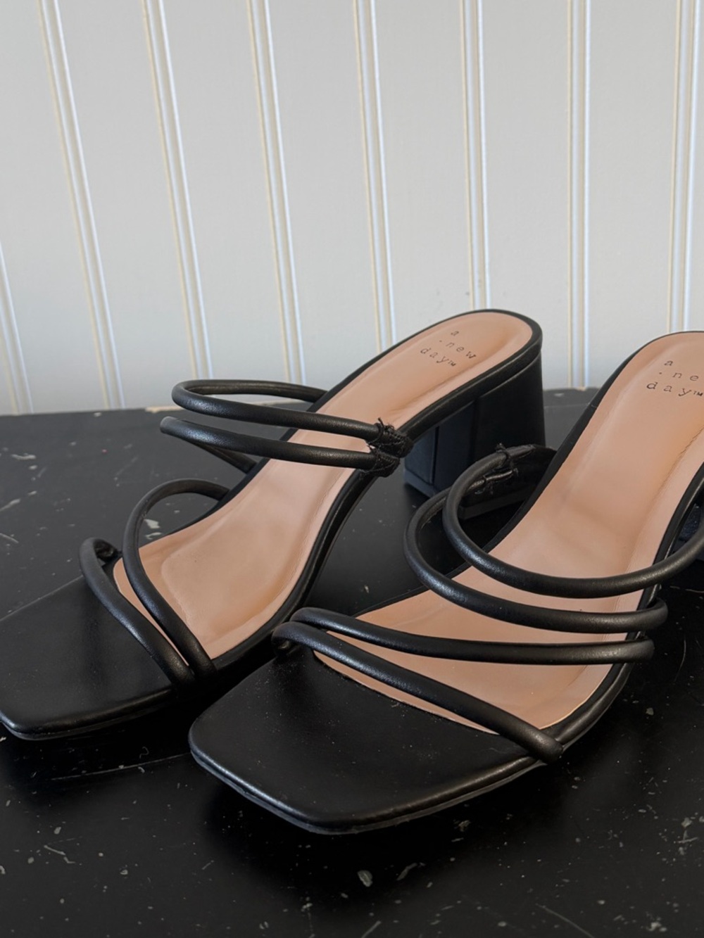 A New Day Black Strappy Block Sandals - 8